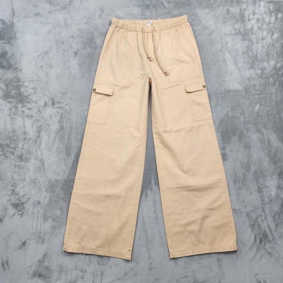 Roxy Pants - NEW Roxy Pants Womens XS Beige Twill Cargo Wide Leg Cotton Khaki Drawstring